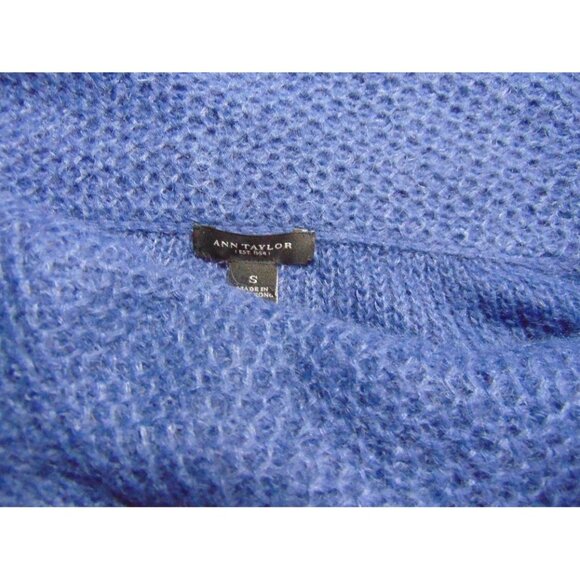 Ann Taylor Blue Mohair Blend Knit Cowl Sweater S Cowl Boat Neck Tunic Length - Picture 7 of 8
